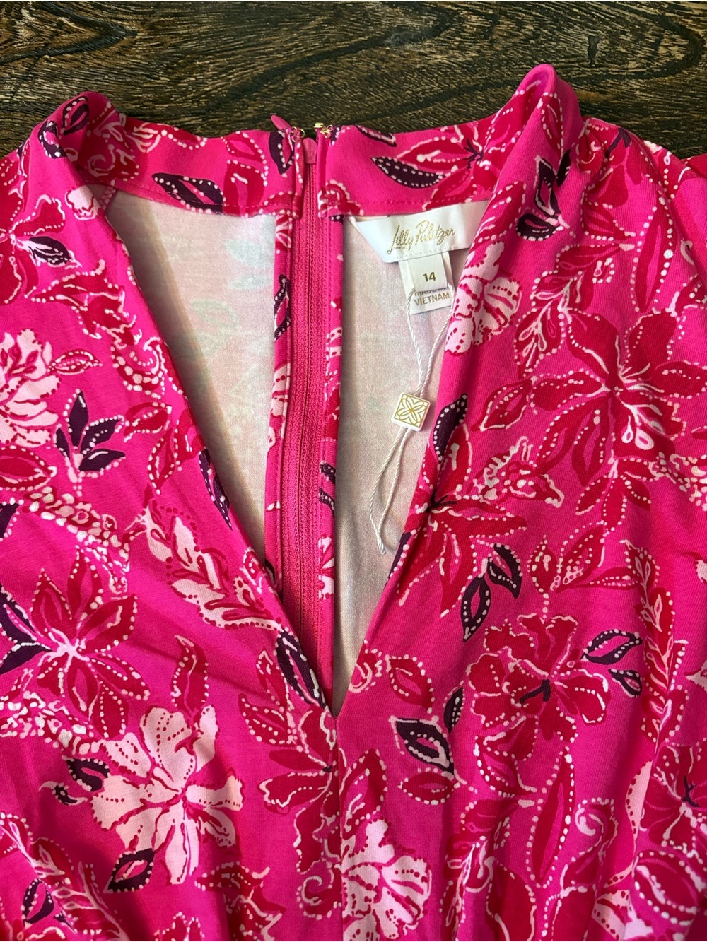 Lilly Pulitzer Wisteria Dress Women 14 Pink Giraffic Park NWOT V-Neck Tie - Picture 7 of 12